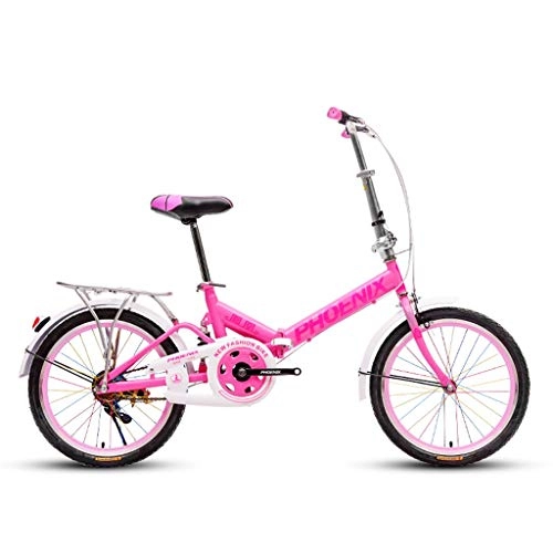 Folding Bike : BIKESJN Outdoor Folding Bicycle Compact City Bike Manned Bicycle Shock-absorbing Students Bike Lightweight Commuting Bike Shopper Bicycle Lovely Bike Adult (Color : Pink)