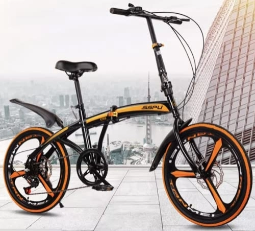 Folding Bike : BMX Style Folding Bike Bicycle 20" Wheels with Mudguards Kickstand 7 Speed Black