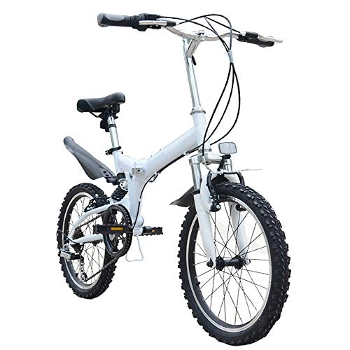 Folding Bike : BrightFootBook 20 Inch 6 Speed Folding Bike, Lightweight City Bicycle, Foldable Bicycle, Mountain Bikes, Adult Student Variable Speed Bicycle, Bicycle Full Suspension MTB Outdoor Cyclings, White