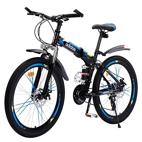 Folding Bike : BSTSEL Folding Bike, 26 Inch Mountain Bicycle Flat Colorful Spoke 21 Speed Shiffting System Suitable for Rider 5'2" To 6' Unisex (BLUE)