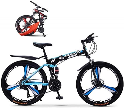 Folding Bike : BUK Citybike, 24 inch light alloy folding city bike foldable mountain bike steel frame double disc brake shock absorption bike-Blue