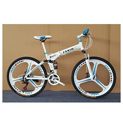 Folding Bike : BXU-BG Outdoor sports Dual Suspension Mountain Bike, 26" Full Suspension Aluminum Alloy Mountain Bicycle 21 Speed Folding Bicycle (Color : White)