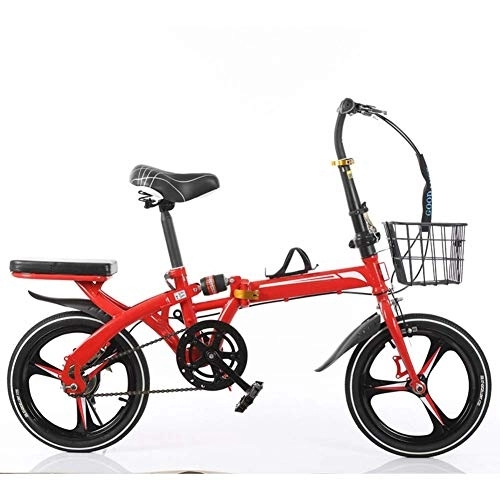 Folding Bike : BXU-BG Outdoor sports Folding Bike 16 Inch Women's Variable Speed Shock Absorber Adult Super Light Children's Student Bicycle with Basket And High Carbon Steel Frame (Color : Red)