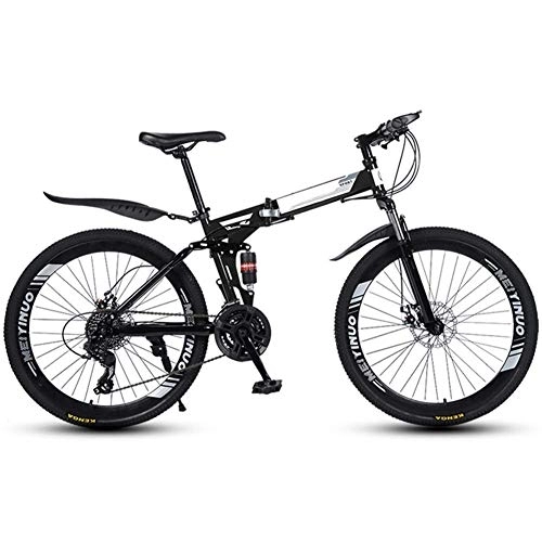 Folding Bike : BXU-BG Outdoor sports Folding Mountain Bike 21 Speed Mountain Bike 26 Inches Dual Suspension Bicycle And Double Disc Brake (Color : Black)