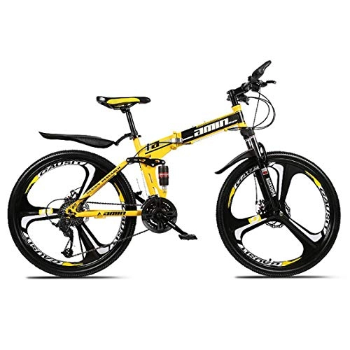 Folding Bike : BXU-BG Outdoor sports Folding Mountain Bike, 26 Inch, 27 Speed, Variable Speed, Double Disc Brakes, Shock Absorption, OffRoad Bicycle, Adult Men Outdoor Riding, Red (Color : Yellow)