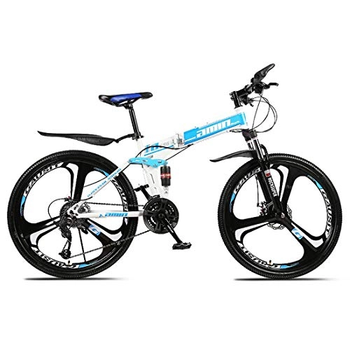 Folding Bike : BXU-BG Outdoor sports Folding Mountain Bike, 26 Inch, 27 Speed, Variable Speed, Double Disc Brakes, Shock Absorption, OffRoad Bicycle, Adult Men Outdoor Riding, Yellow (Color : Blue)
