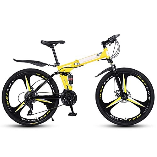 Folding Bike : BXU-BG Outdoor sports Folding Mountain Folding Bike City Bike, Man, Woman, Child One Size Fits All 24 Speed Gears, Folding System, Dual Suspension And Double Disc Brake (Color : Yellow)