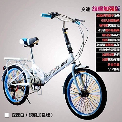 Folding Bike : Cacoffay Bright Single-Speed Folding Bike Foldable Portable 6-Speed Lightweight 20-Inch Bicycle Shock for Adult Men a+nd Women Student Young Car Bike, White