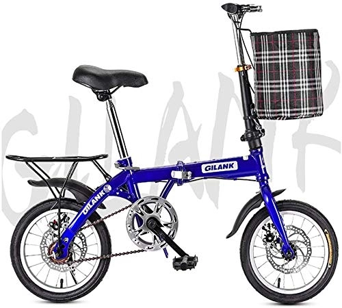 Folding Bike : Cacoffay Student Folding Bike Bicycle Single Speed Disc Brake Adult Compact Foldable Bicycle Gear Folding System Traffic Lights Complete Mounted, Blue, 16IN