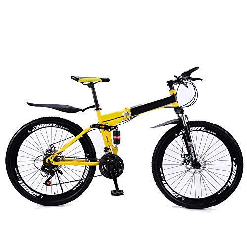 Folding Bike : CAPTIANKN All New Folding Mountain Bike, Variable Speed Off-Road Racing, Double Shock Absorber Bike, for People Over 16 Years Old, Size 26 Inch, Yellow