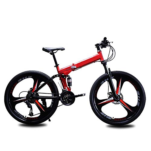 Folding Bike : CAPTIANKN Mountain Folding Bike, Variable Speed Double Shock Absorption, Fast Folding, Easy Carry, Thick Carbon Steel Strong Frame, Size 26 Inch, red