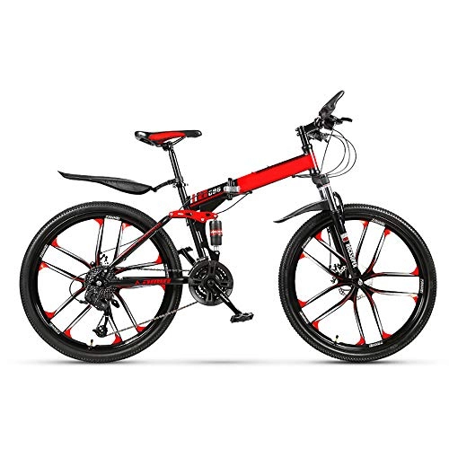 Folding Bike : CAPTIANKN Shock-Absorbing Mountain Off-Road Bike, Sensitive To Speed, Fast Folding, Comfortable And Non-Slip, for People Over 16 Years Old, Size 26 Inch, Red