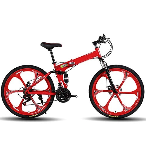 Folding Bike : CARACHOME 26 Inch Folding Mountain Bikes, Men's And Women Dual Disc Brake Mountain Bike, Adjustable Seat, High-Carbon Steel Frame, 27 Speed(Blue, Red, White, Gray), Red