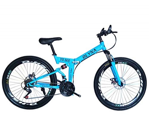 Folding Bike : Carbon Steel Road Bike for Men And Women 21-Speed (24-Speed, 27-Speed, 30-Speed) Derailleur System 26 Inch Mountain Bikes, Blue, 27Speed