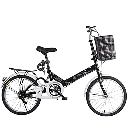 Folding Bike : CCLLA mountain bikes 20-inch Portable Folding Bike Male Female Adult Lady City Commuter Outdoor Sport Bike with Basket, Black