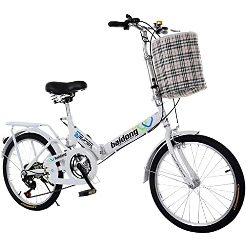 Folding Bike : CCLLA mountain bikes Folding Bicycle Portable Single Speed Bicycle Adult Student City Commuter Freestyle Bicycle with Basket, White