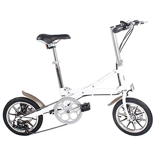 Folding Bike : CCVL Folding Bicycle Adult Children Ultra Light Aluminum Alloy Mini Portable Variable Speed Bicycle Suitable For Traveling In The Wild City, White, 14in