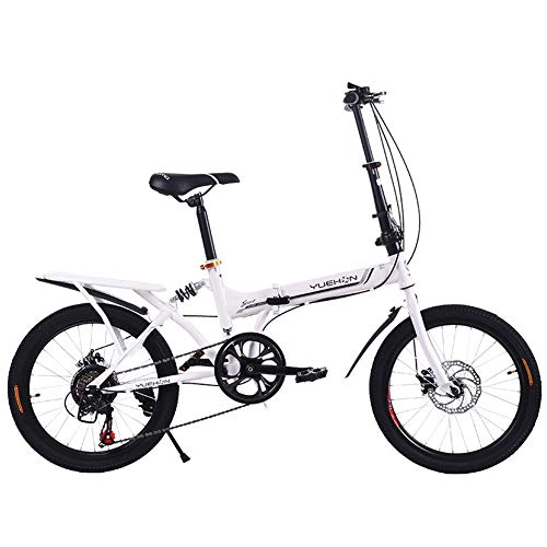 Folding Bike : CCVL Folding Bicycle Adult Children Ultra Light Aluminum Alloy Mini Portable Variable Speed Bike Suitable For Traveling In The Wild City, White