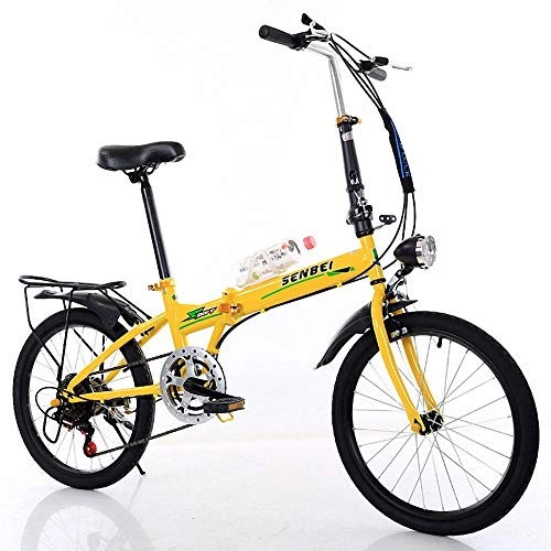 Folding Bike : CCVL Folding Bicycle Adult Children Ultra Light Aluminum Alloy Mini Portable Variable Speed Bike Suitable For Traveling In The Wild City, Yellow, S