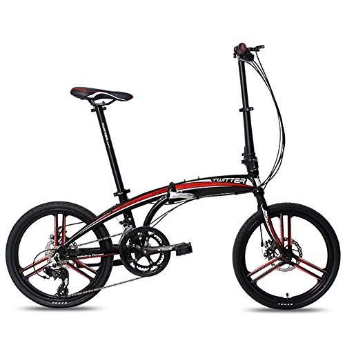 Folding Bike : CCVL Folding Bicycle Adult Children Ultra Light Travel Mini Portable Bike Suitable For Riding In The City, Black red, 20in