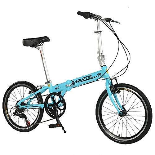 Folding Bike : CCVL Folding Bicycle Adult Children Ultra Light Travel Mini Portable Bike Suitable For Riding In The City, Blue, 20in