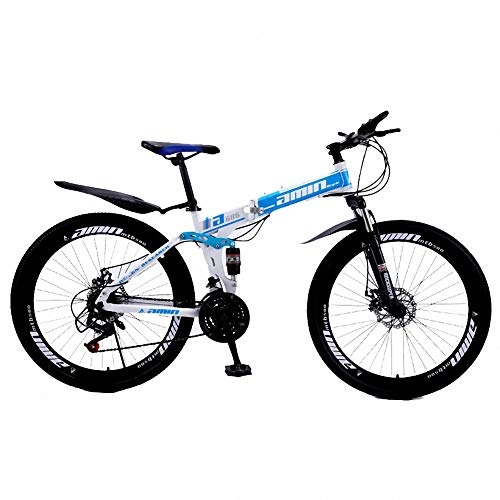 Folding Bike : CCVL Folding Variable Speed Bicycle Adult Children Ultra Light Aluminum Alloy Mini Portable Bicycle Suitable For Traveling In The Wild City, Blue 2, 21speed