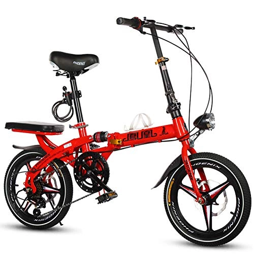 Folding Bike : CCVL Folding Variable Speed Bicycle Adult Children Ultra Light Aluminum Alloy Mini Portable Bicycle Suitable For Traveling In The Wild City, Red