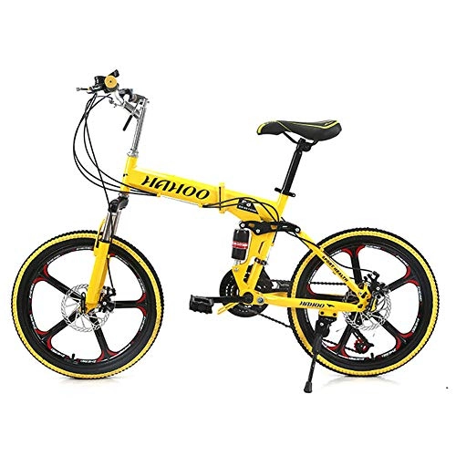 Folding Bike : CCVL Folding Variable Speed Bicycle Adult Children Ultra Light Aluminum Alloy Mini Portable Bicycle Suitable For Traveling In The Wild City, Yellow