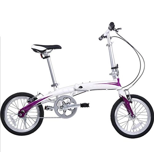 Folding Bike : Charge Bike 16 Inch Single Speed Aluminum Alloy Folding Bike Adult Women's Mini Ultra Light Bike, Purple-16in