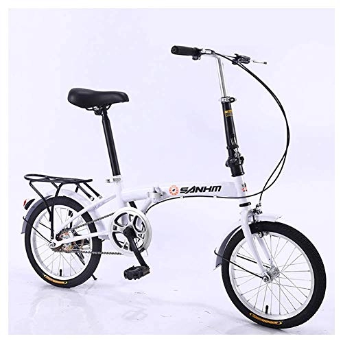 Folding Bike : Chenbz Outdoor sports Foldable Bicycle Folding Bicycle 16 Inch Ultra Light Portable Adult Bicycle Men And Women Small Small Wheel Single Speed, Double VStyle Brakes (Color : White)