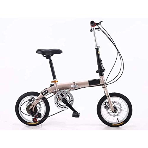 Folding Bike : Chenbz Outdoor sports Folding BikeLightweight Aluminum Frame 14" Folding Bike with Double Disc Brake And Fenders (Color : Gold)
