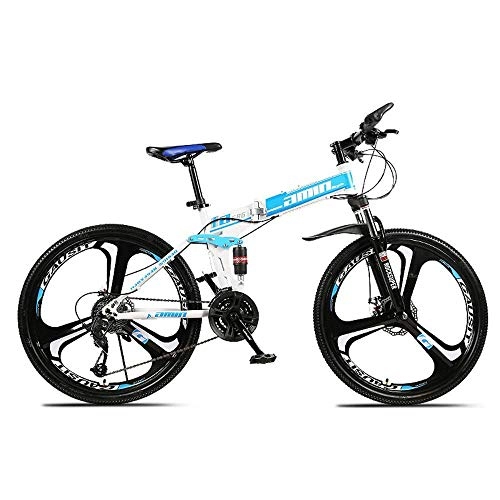 Folding Bike : Chenbz Outdoor sports Folding mountain bike, 26 inch 27speed variable speed double shock absorption front and rear disc brakes soft tail men adult outdoor riding travel, C (Color : B)
