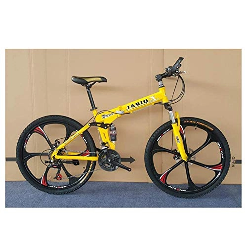 Folding Bike : Chenbz Outdoor sports Folding Mountain Bike Folding Bicycle Double Shock Absorption And Disc Brakes Shift Adult Male And Female Students 26 Inch 27 Speed (Color : Yellow)