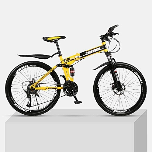 Folding Bike : Chengke Yipin Mountain bike 24 inch collapsible high carbon steel frame double shock absorption variable speed male and female students off-road bicycle-yellow_24 speed