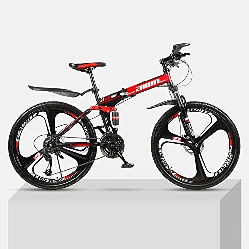 Folding Bike : Chengke Yipin Mountain bike 24 inch one wheel foldable high carbon steel frame double shock absorption speed male and female students mountain bike-red_21 speed