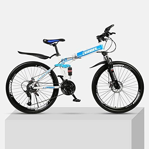 Folding Bike : Chengke Yipin Mountain bike 26 inch collapsible high carbon steel frame double shock absorption variable speed male and female students off-road bicycle-blue_21 speed
