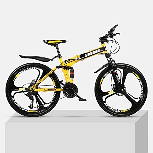 Folding Bike : Chengke Yipin Mountain bike 26-inch one-wheeled foldable high carbon steel frame double shock-absorbing speed male and female students off-road bicycle-yellow_24 speed