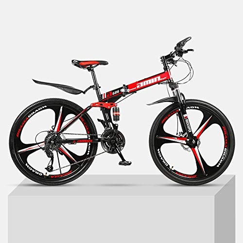 Folding Bike : Chengke Yipin Outdoor mountain bike 24 inch one wheel foldable high carbon steel frame double shock absorption male and female students mountain biking-red_27 speed