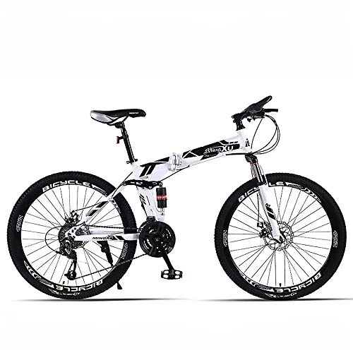 Folding Bike : CHHD Foldable Double Shock-absorbing Cross-country Mountain Bike 26-inch High-carbon Steel Double-disc Bicycle, 24-speed / 27-speed