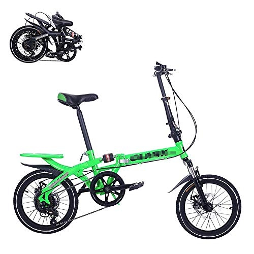 Folding Bike : CHHD Folding Adult Bicycle, 14 / 16-inch Portable Bicycle, 6-speed Speed Regulation, Dual Disc Brakes, Adjustable Seat, Quick Folding Shock-absorbing Commuter Bike