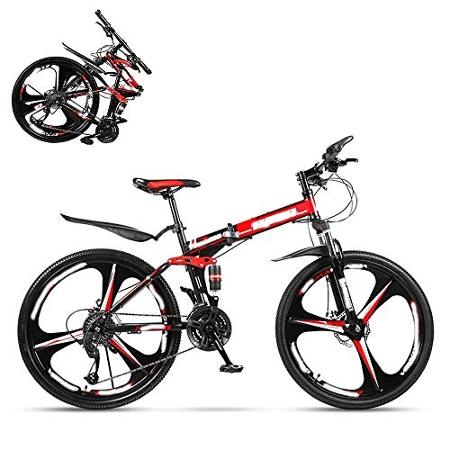 Folding Bike : CHHD Folding Adult Bicycle, 24 Inch Variable Speed Mountain Bike, Double Shock Absorber for Men and Women, Dual Disc Brakes, 21 / 24 / 27 / 30 Speed Optional