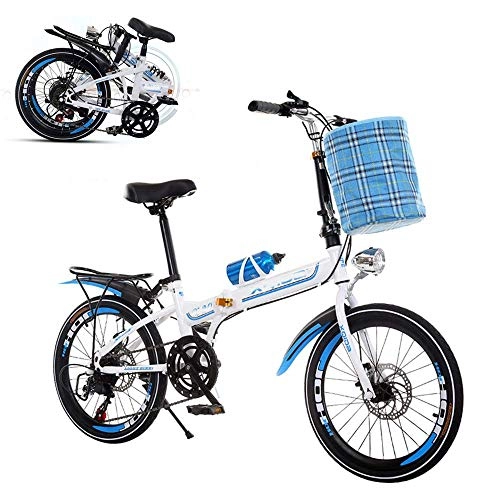 Folding Bike : CHHD Folding Adult Bicycle, Ultra-light Portable 20-inch Variable Speed Student Mini Bike, Front and Rear Double Disc Brake 6-speed Seat Adjustable