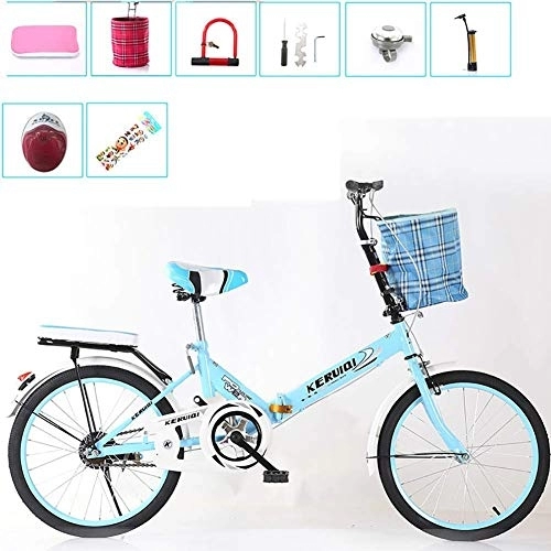 Folding Bike : CHHD Folding Bicycle Women'S Light Work Adult Adult Ultra Light Variable Speed Portable Adult 16 / 20 Inch Small Student Male Bicycle Folding Bicycle Bike Carrier, Blue, 20IN