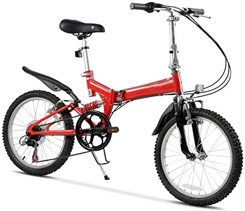 Folding Bike : CHHD Mountain Bikes, Adult Mountain Bikes, 20 Inch 6 Speed Full Suspension Bicycle, High-carbon Steel Frame, Men's Womens Mountain Bicycle, Folding Bicycle, Red