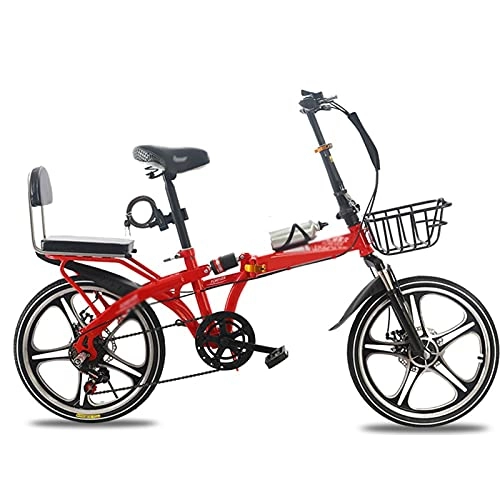 Folding Bike : CHICAI Bike 7 Speed Folding Mini Compact High-carbon Steel Bicycle, Disc Brake, 16in / 20in Wheels, Back Rack (Color : Red, Size : 20in)