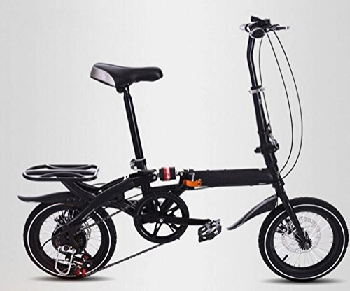 Folding Bike : Children Bicycle 14 Inch 16 Inch Adult Folding Speed Bicycle Double Disc Brake Children Folding Bicycle Student Bicycle, Black-18in