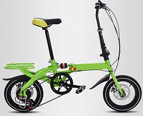 Folding Bike : Children Bicycle 14 Inch 16 Inch Adult Folding Speed Bicycle Double Disc Brake Children Folding Bicycle Student Bicycle, Green-18in