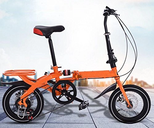 Folding Bike : Children Bicycle 14 Inch 16 Inch Adult Folding Speed Bicycle Double Disc Brake Children Folding Bicycle Student Bicycle, Orange-18in