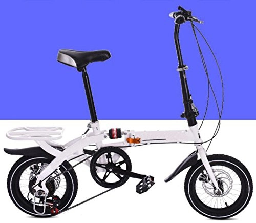 Folding Bike : Children Bicycle 14 Inch 16 Inch Adult Folding Speed Bicycle Double Disc Brake Children Folding Bicycle Student Bicycle, White-20in