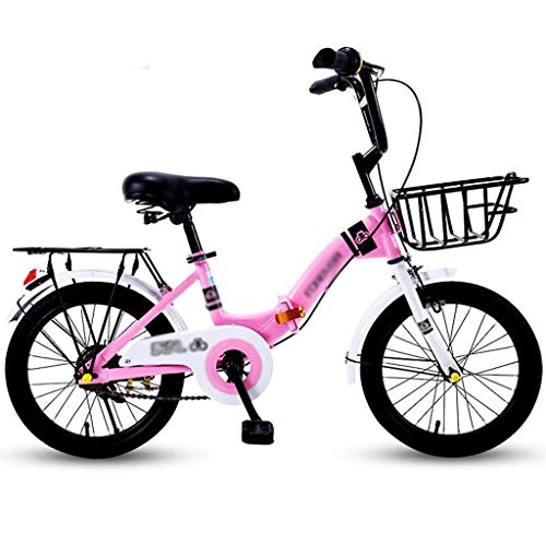 Folding Bike : Children's Bicycles, 16-inch Primary and Secondary School Students' Bicycles, Boys Girls Folding Bike, Light Portable Small Mountain Bike (Color : Pink, Size : 16Inch)